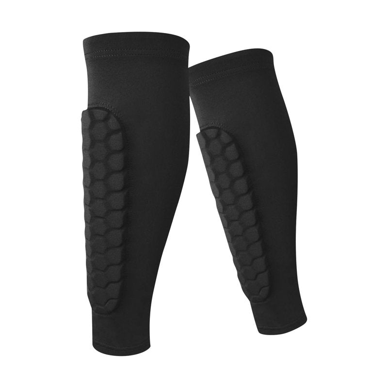 1pc Soccer Shin Guards & Calf Sleeve with Honeycomb Pads - Lightweight Protective Gear, L, Black