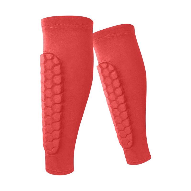 XL Red 1Pc Soccer Shin Guards with Honeycomb Pads, Calf Sleeve Protective Gear