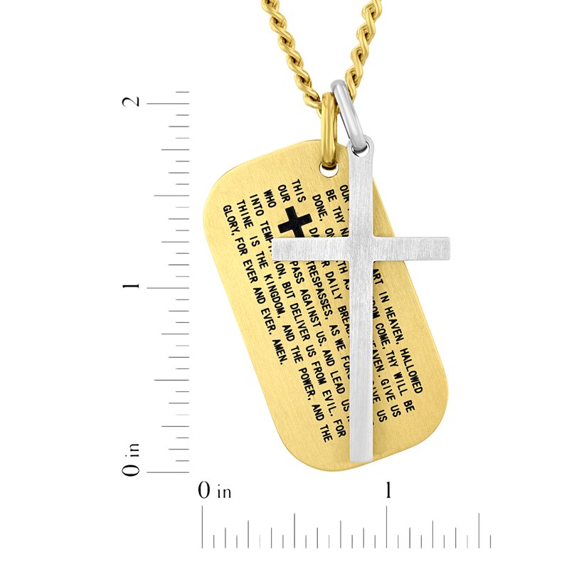 Men's Stainless Steel Lord's Prayer Dog Tag Pendant with Cross