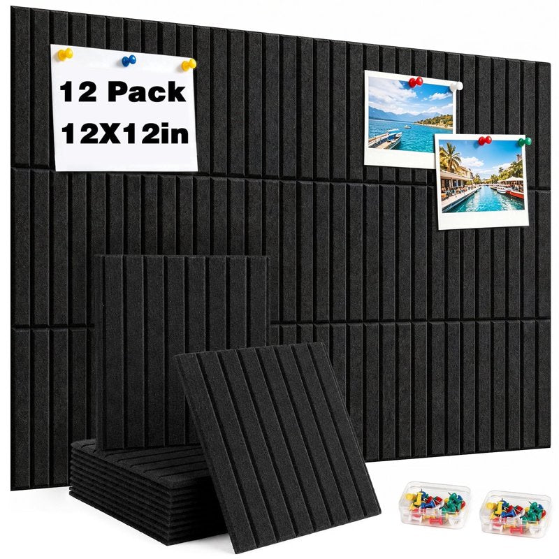 48-Inch x 36-Inch Felt Bulletin Board 12-Pack with Pushpins & Adhesive Tabs