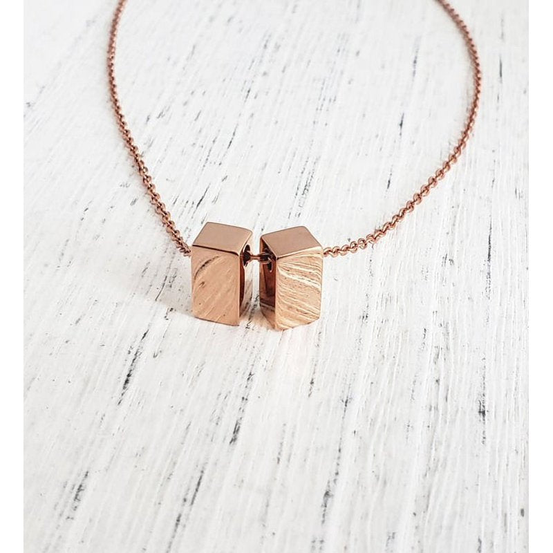 Mom Gifts Cube Necklace for Mother & Daughter - Silver & Rose Gold Pendant