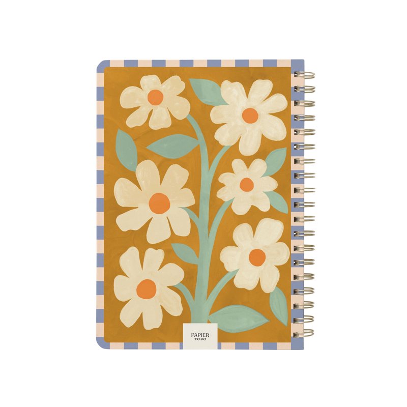 Undated Spiral Productivity Planner with Floral Cover - B5 Size, Mustard