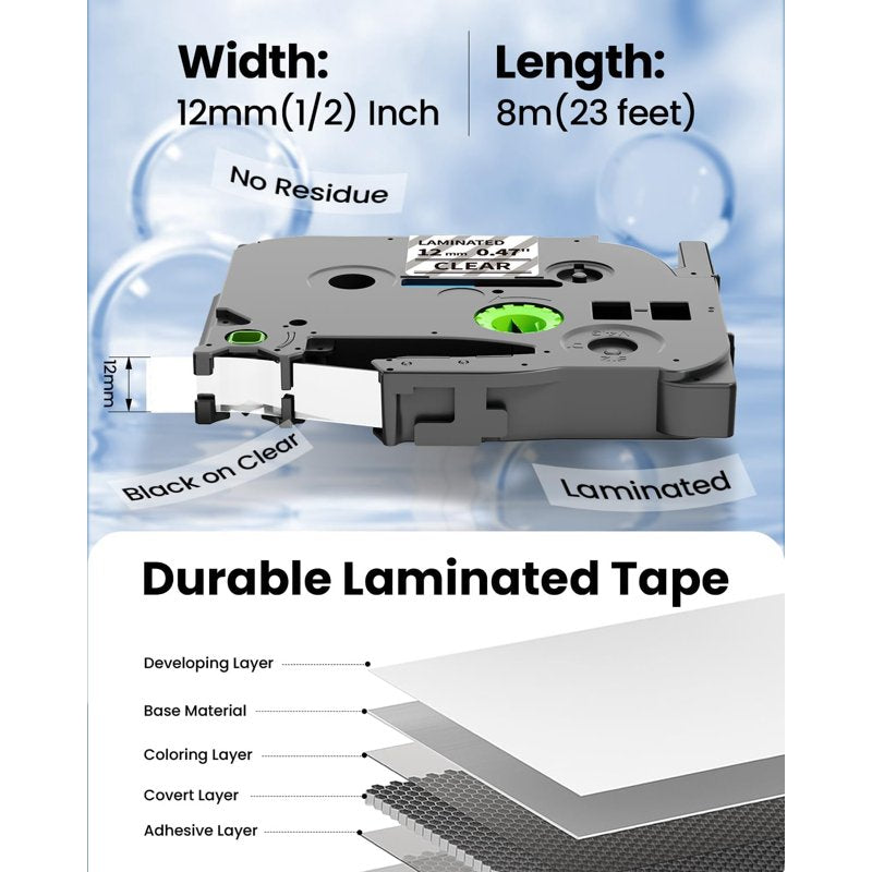 Label Maker Tape Replacement for Brother P Touch TZe231 12mm Laminated White