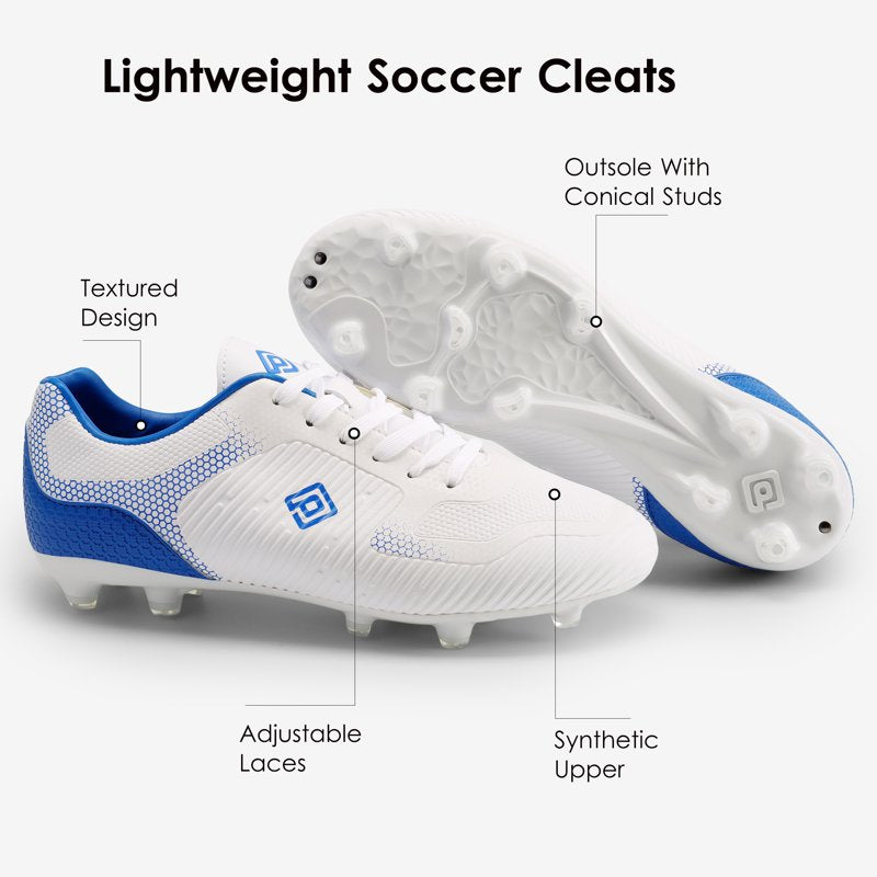 Dream Pairs Men's Soccer Cleats - White/Royal Firm Ground Outdoor Shoes 11
