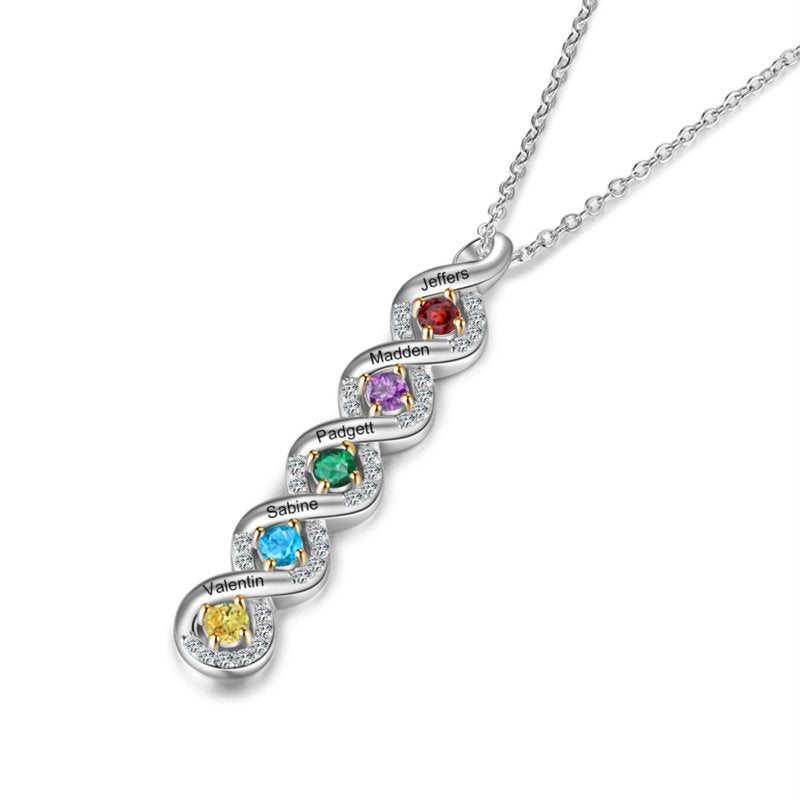 Personalized Family Birthstone Necklace for Women Sterling Silver Custom Names & Stones