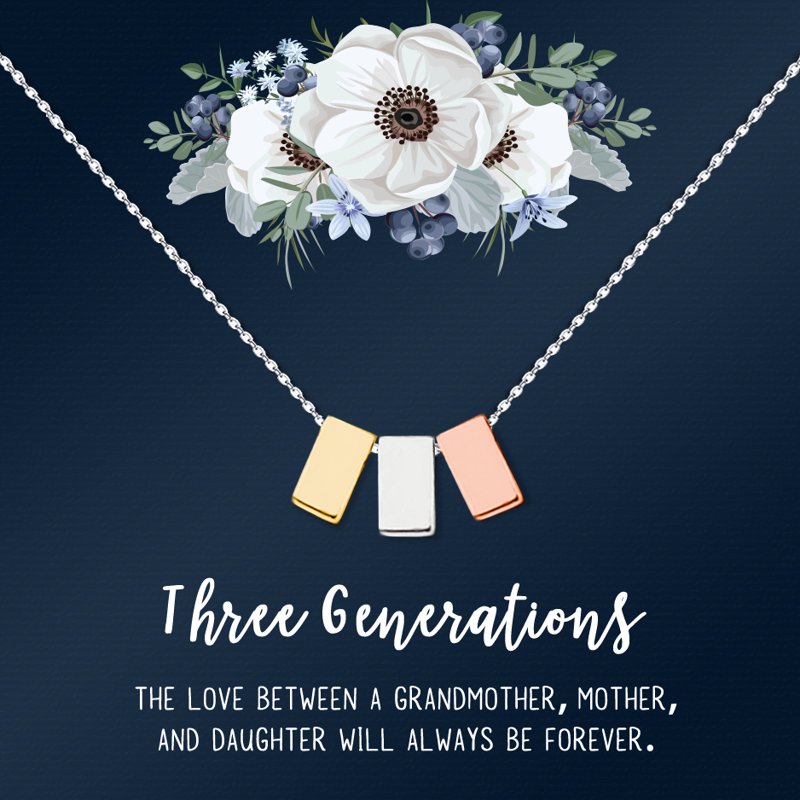Mother's Day Gift Necklace and Card Set - Multi-Color Cube & Rings, Gift Box Included