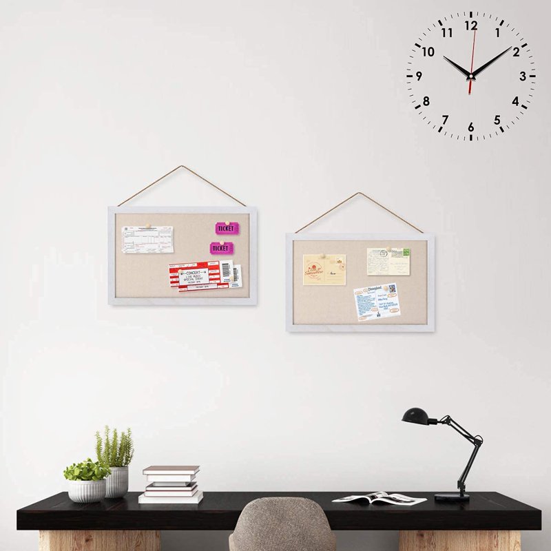 Wood Bulletin Boards 2-Pack Linen Wall Pin Boards for Home Office Kitchen Decor