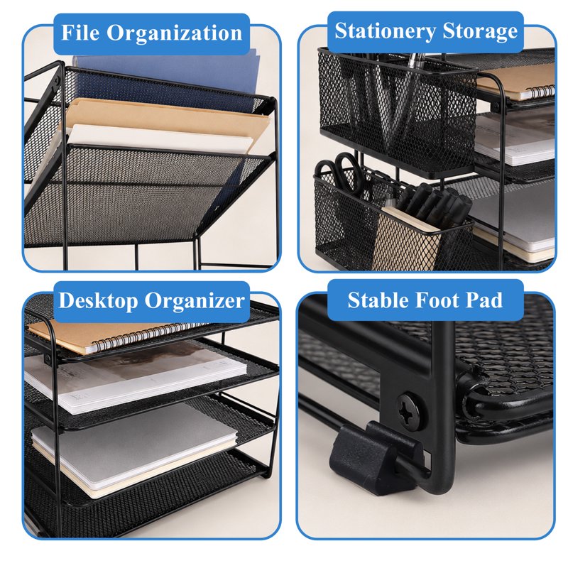 6-Tier Metal Desk Organizer with File Holders and Mesh Trays for Office & Home