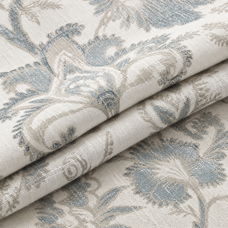Light Filtering Jacobean Curtain Panels - Seaside Blue on Cream, Pack of 2, 84 Inch Length