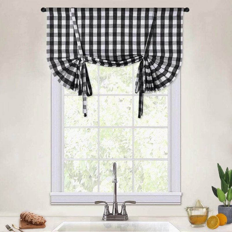Farmhouse Tie Up Curtain - Buffalo Check Gingham Light Filtering Window Panel