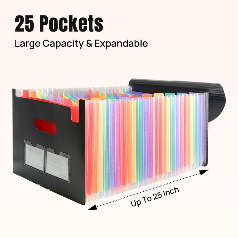 25-Pocket Expandable File Folder Organizer - 2 Pack with Colorful Tabs