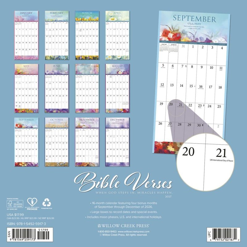 Bible Verses Wall Calendar 2027 - 12x12 Inspirational Religious Decor