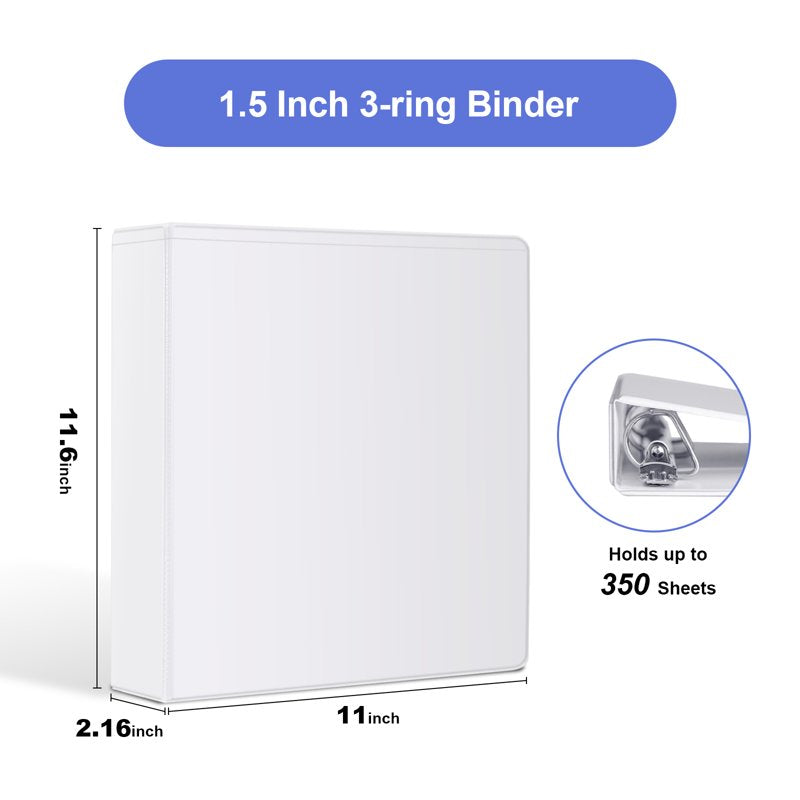 1.5 Inch D-Ring Binder with Clear Cover, Holds 350 Sheets, Pack of 6