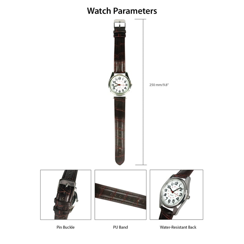 Men's Casual Analog Wristwatch with Imitation Leather Band - Brushed Nickel Finish