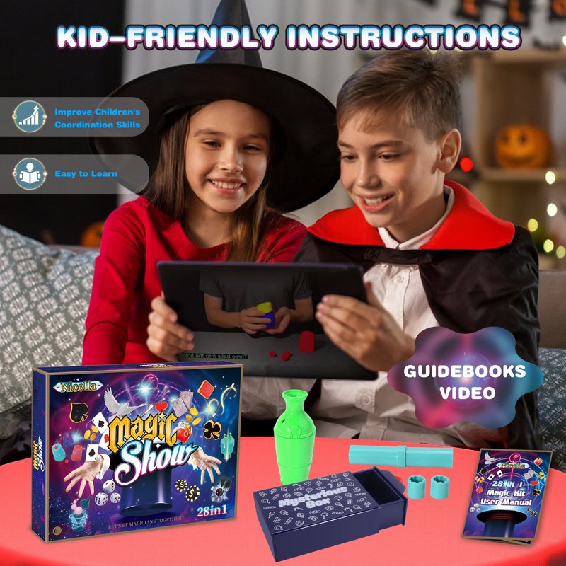 Kids Magic Kit with 109 Tricks, Manual & Video Tutorials - STEM Educational Toy for Ages 6-12