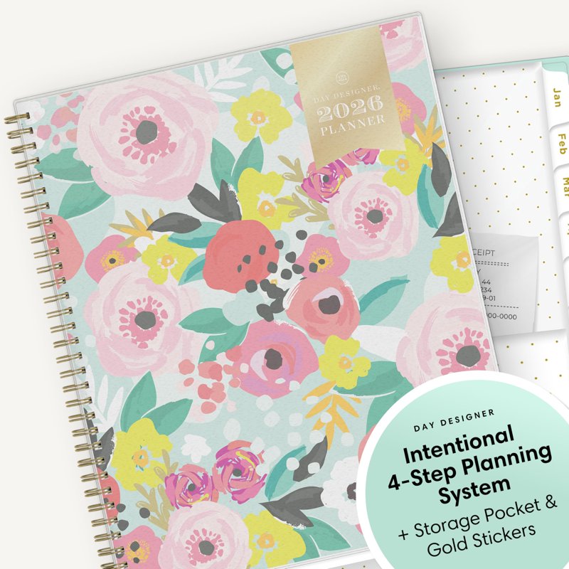 2026 Weekly & Monthly Planner Calendar - 8.5 x 11 Mint Cover with Stickers