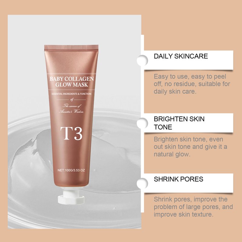 Hydrating Collagen Face Mask with Brush - Firming & Glow Skin Treatment 3.53oz