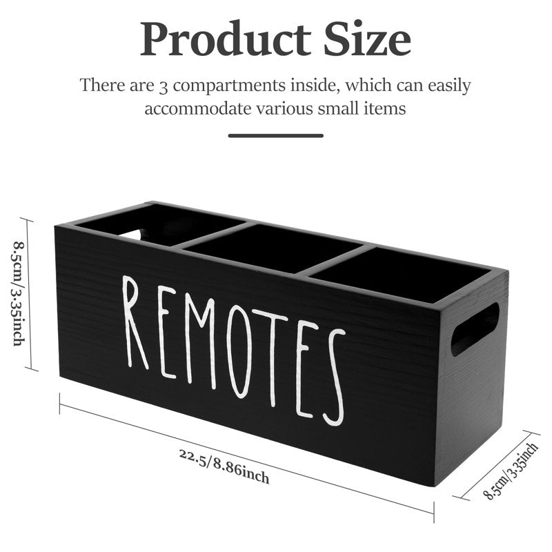 Wooden Remote Control Holder with 3 Compartments for Living Room Nightstand