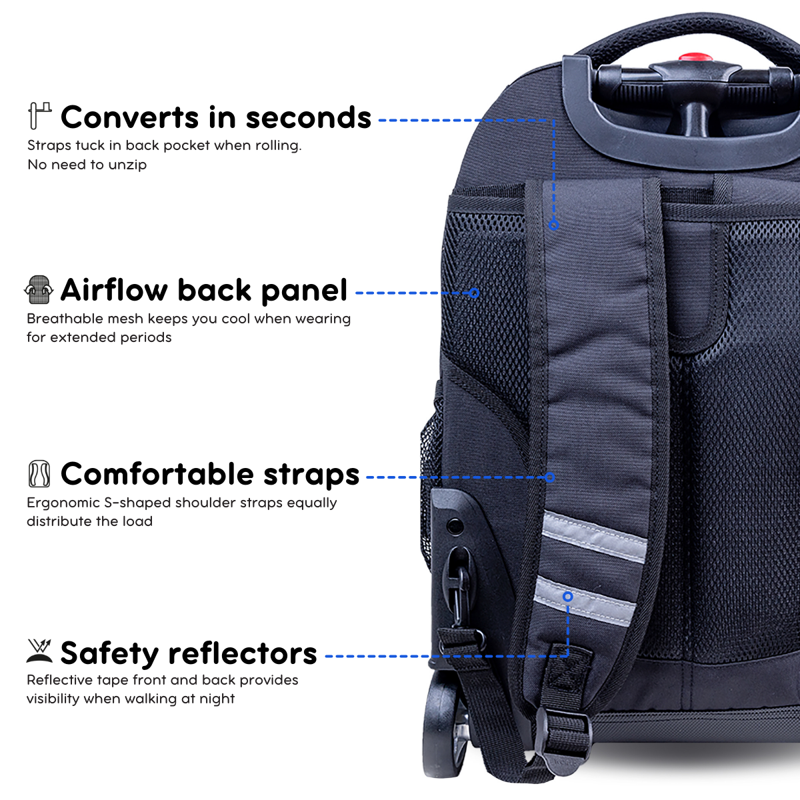 Kids & Adults 18-Inch Rolling Backpack for School & Travel - Multiple Colors