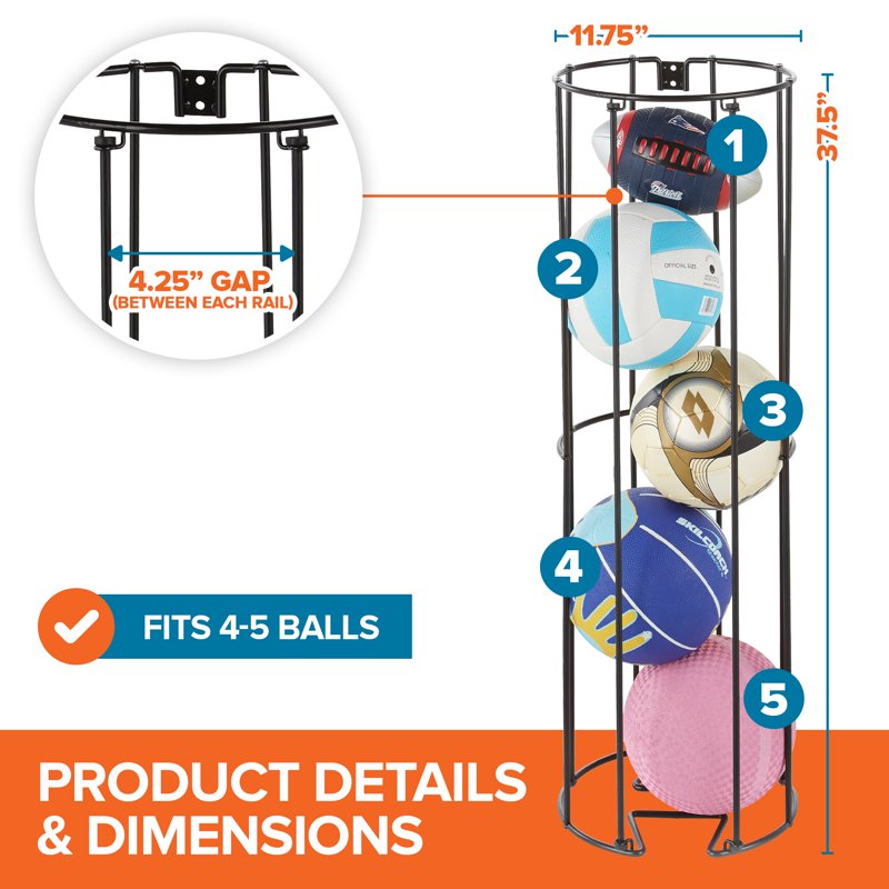 Wall-Mounted Ball Storage Rack for Garage Sports Equipment Organizer