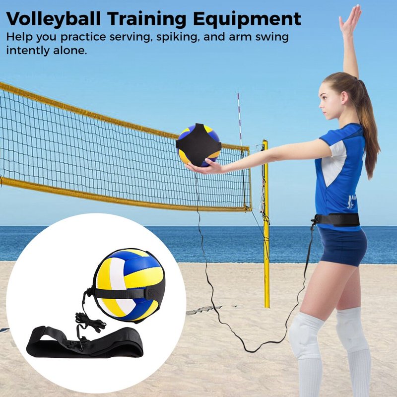Solo Volleyball Spike Trainer with Adjustable Elastic Cord & Ball Pouch