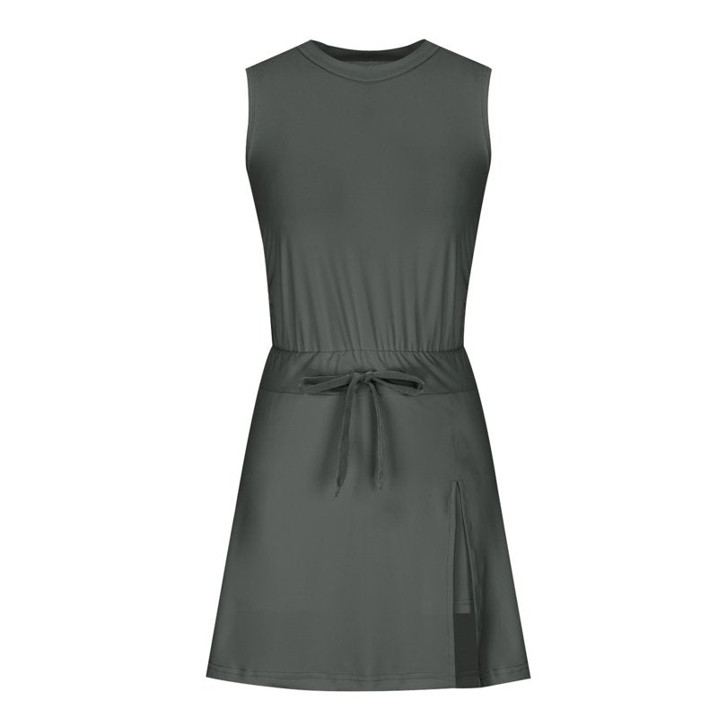 Women's Athletic Tennis Dress with Built-In Shorts Sleeveless Mini Workout Dress