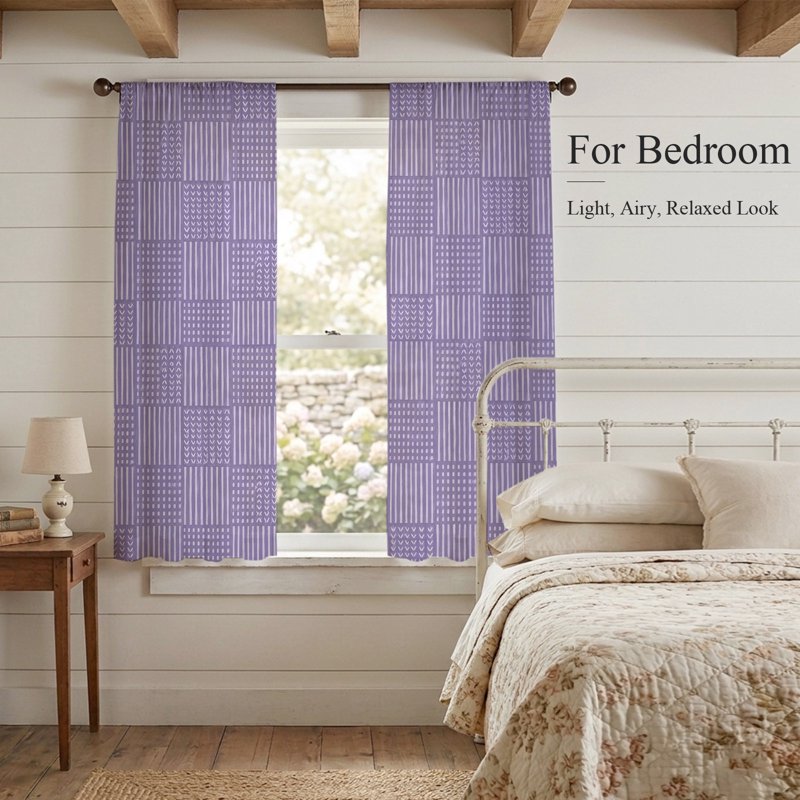 Purple Sheer Curtain Set 2 Panels 52x63 Inches Modern Geometric Voile Window Treatment