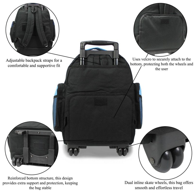22-Inch Travel Rolling Backpack Airline Approved Durable Polyester Organizer