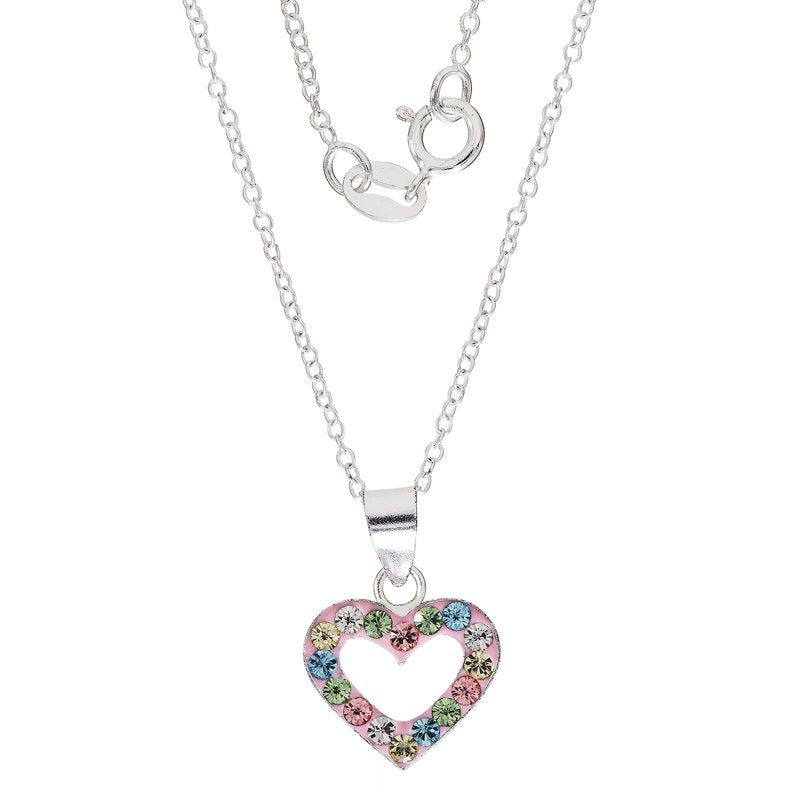 Sterling Silver Heart Pendant Necklace for Girls & Tweens - Crystal Sparkle, 18 Inch Chain