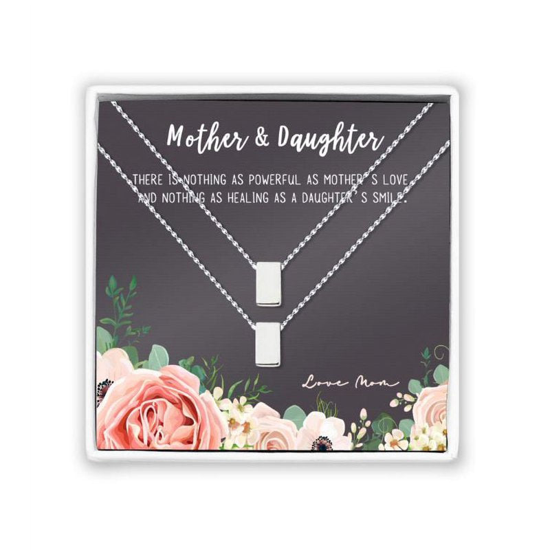 Mother and Daughter Matching Necklace Set - Silver & Gold Cube and Infinity Rings, Gift for Her
