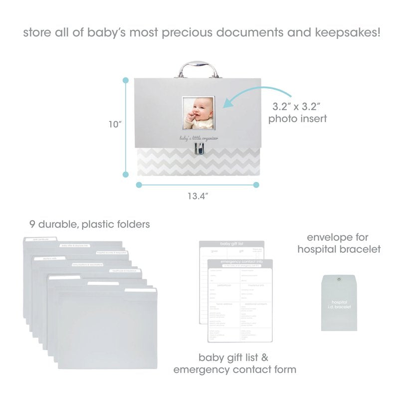 Baby Document Organizer Briefcase with 9 Folders, Gray Chevron