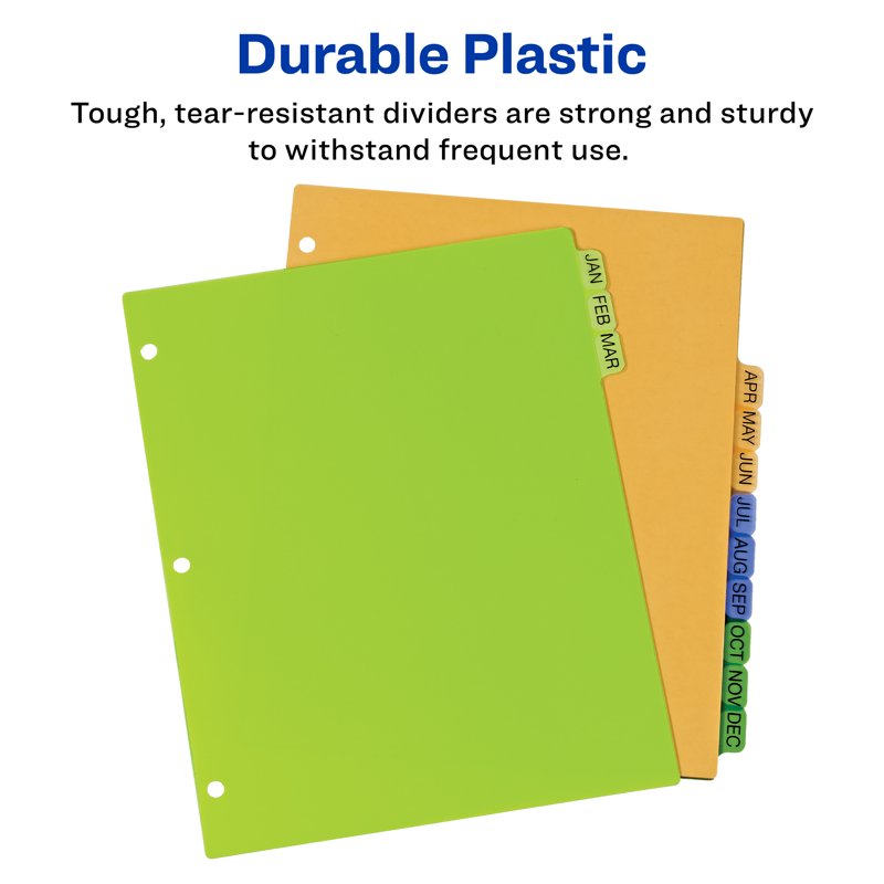 Preprinted Plastic Divider Set with 12 Color-Coded Tabs for Organizing Documents