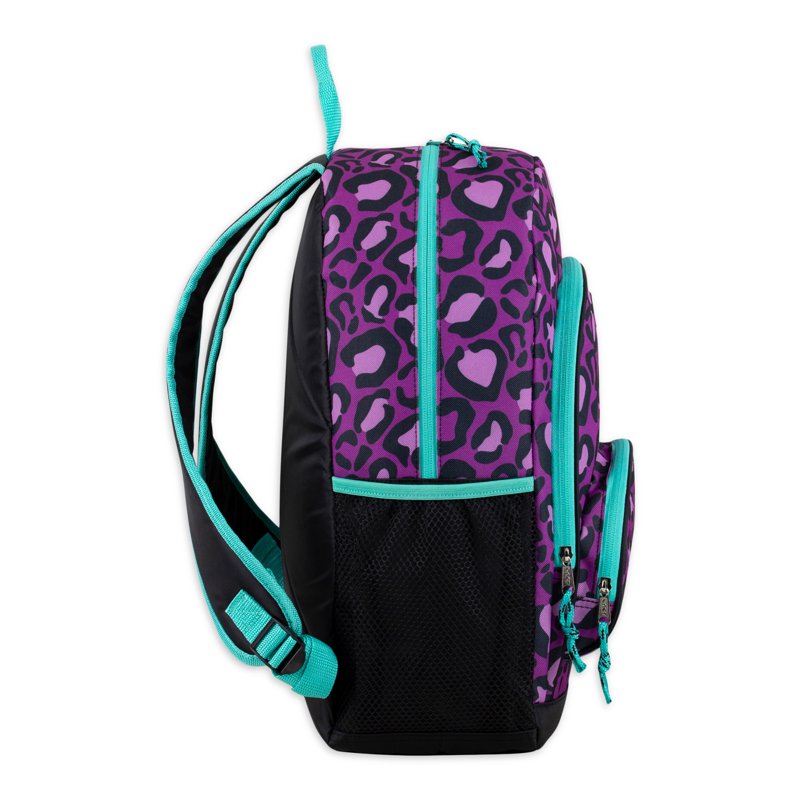 Unisex Triple Pocket Backpack with Leopard Print - Casual School & Travel Bag