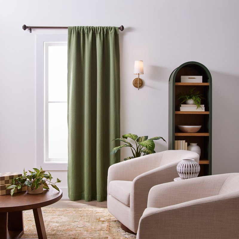 Blackout Window Curtain Panel - Modern Micro Geo Woven Ladder Design