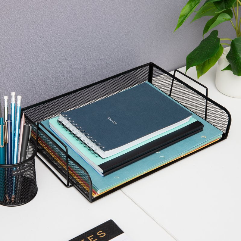 Stackable Metal Desktop Organizer for Files & Office Supplies - Silver