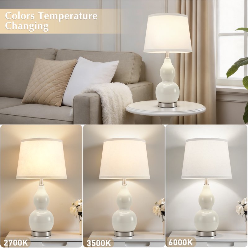 Set of 2 Adjustable Gourd Ceramic Table Lamps for Bedroom Living Room Nightstand