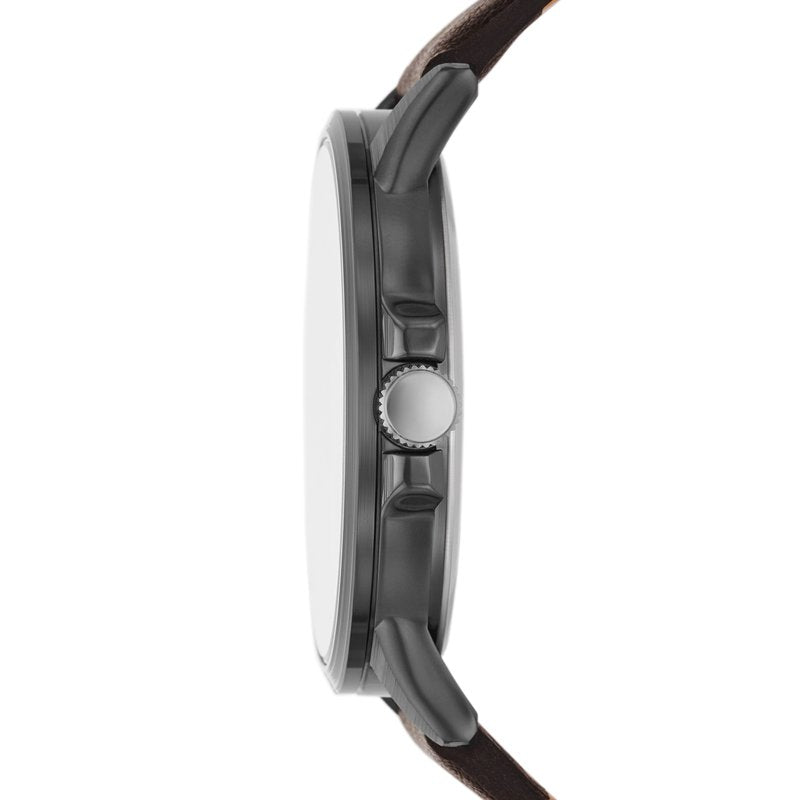 Men's Quartz Watch with Gunmetal Case & Brown Vegan Leather Strap