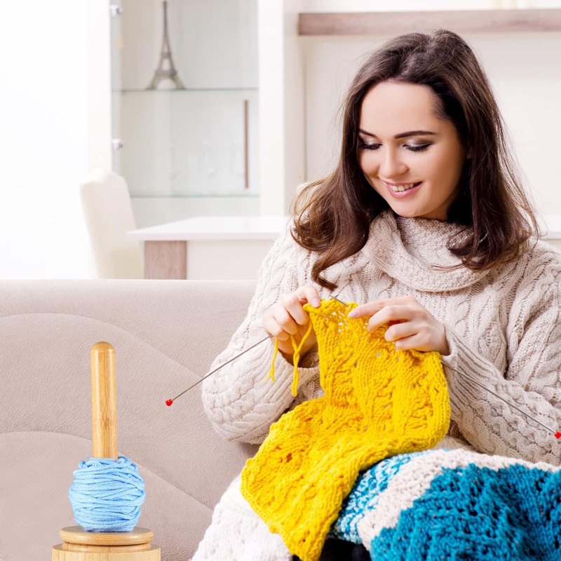 Wooden Yarn Holder Dispenser for Crocheting and Knitting - Double Spindle Craft Accessory