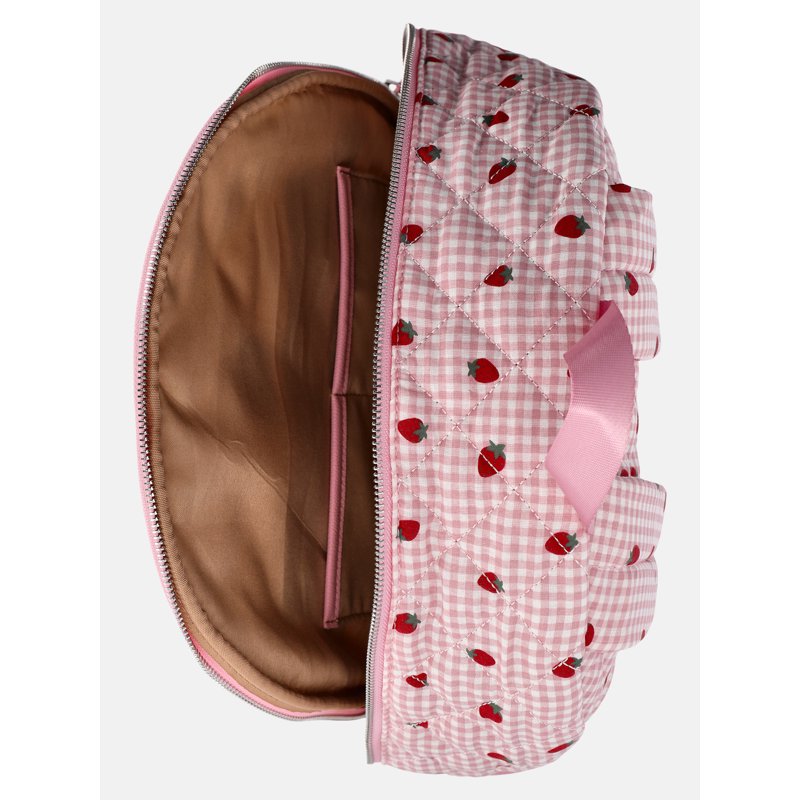 Women's Double Pocket Dome Backpack with Detachable Pouch - Pink Strawberry