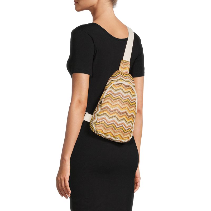 Multi-Color Chevron Faux Straw Sling Bag for Women