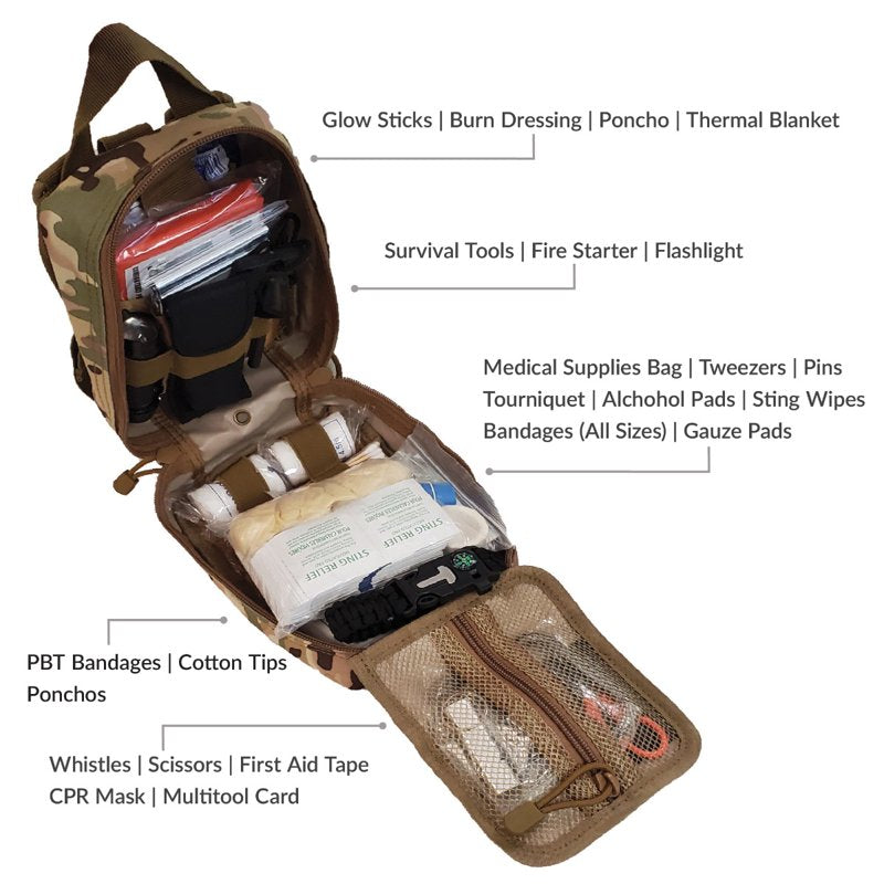 250 Piece Survival and First Aid Kit - Emergency Outdoor Gear & Trauma Bag