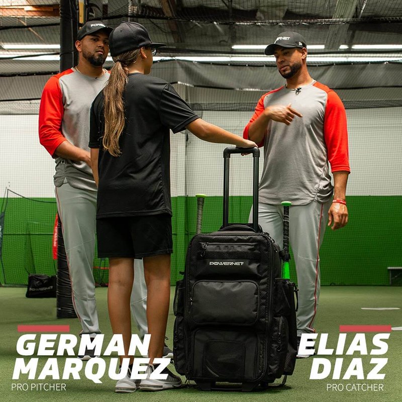 Softball Baseball Gear Rolling Bag with Multiple Pockets & Hanging Hooks