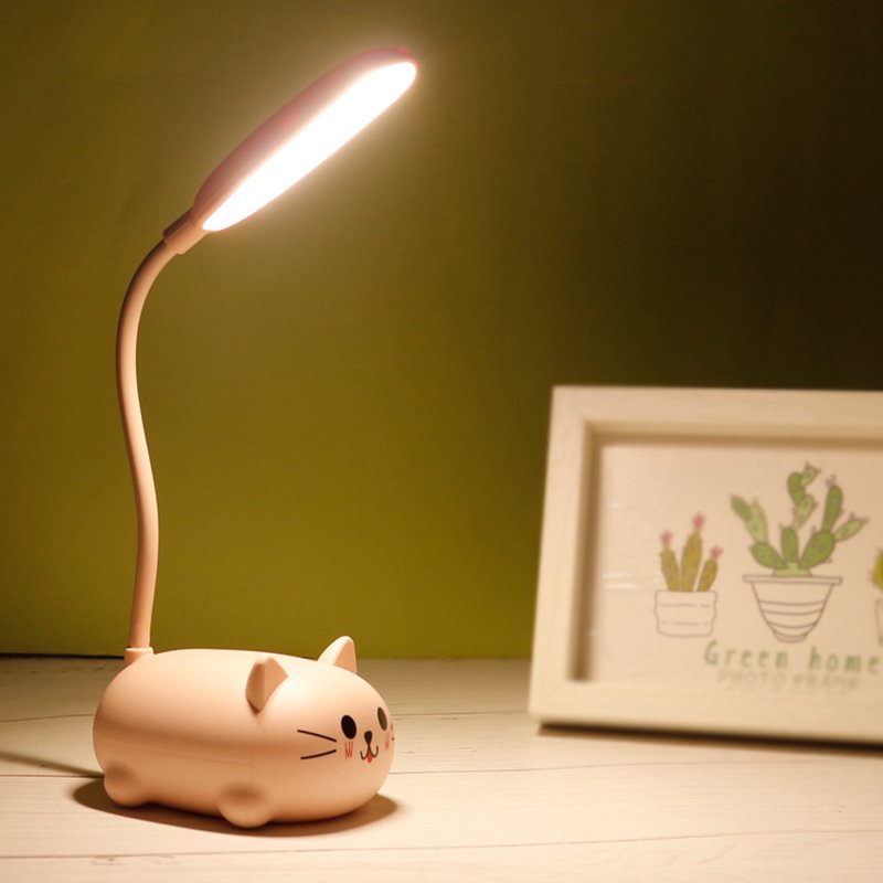 Pink Cat Table Lamp - 26cm Kids Night Light for Girls Bedroom Decor