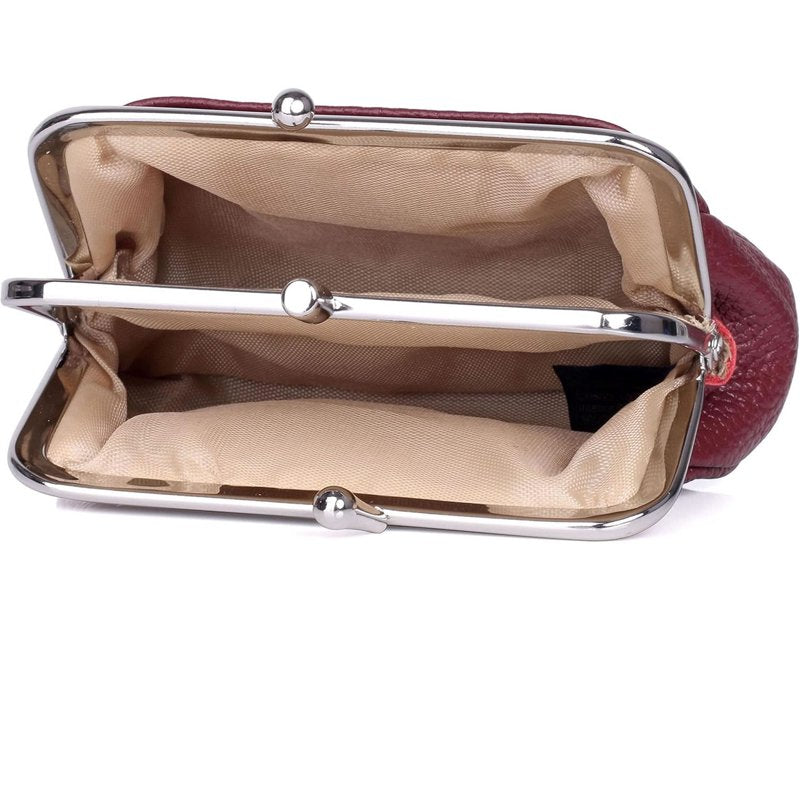 Leather Coin Purse with Triple Frame - Soft Butter Finish, Multi Pocket