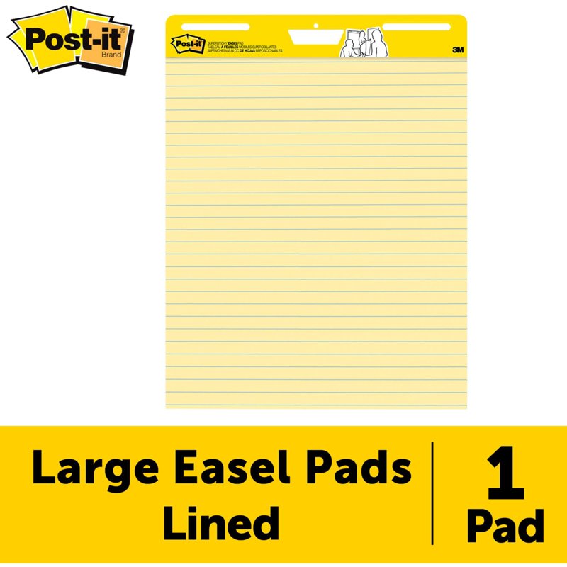 Post-it Super Sticky Easel Pad 25x30 Inches Yellow with Blue Lines - 30 Sheets