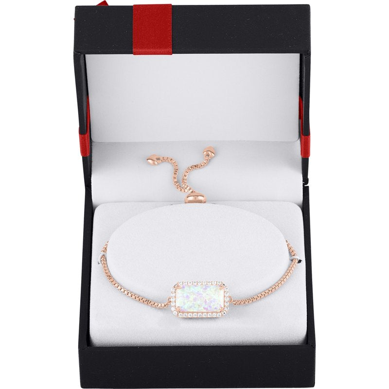 Sterling Silver Plated Gold Flash Opal CZ Bracelet Adjustable Jewelry Gift
