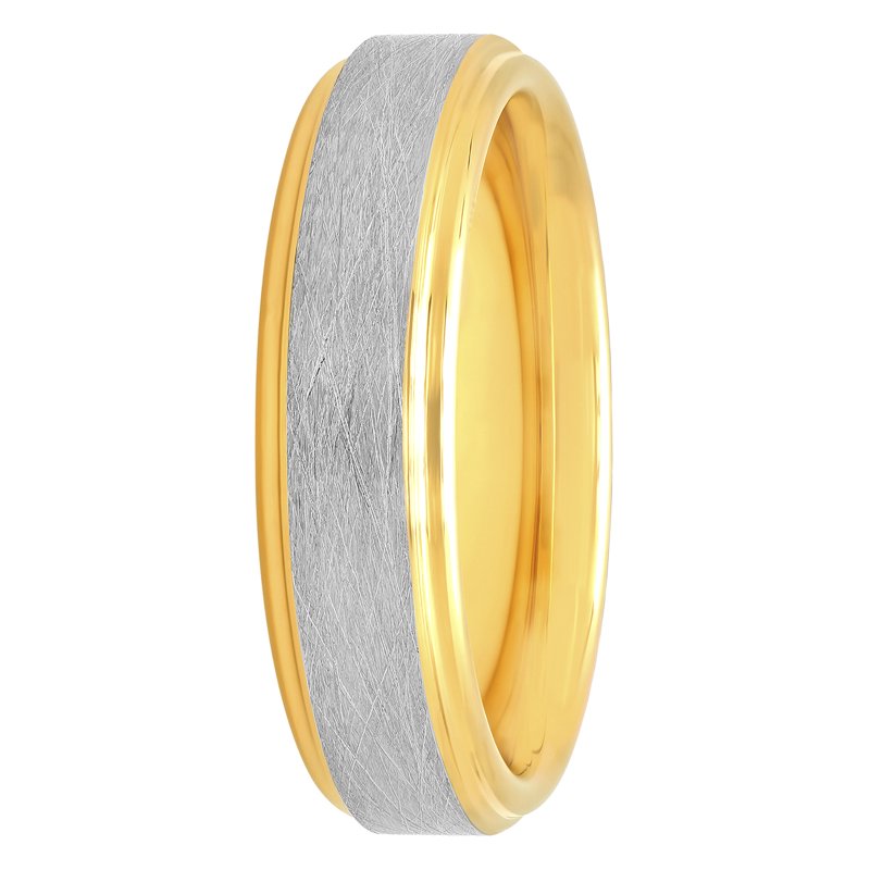 Men's Tungsten Wedding Band 6mm Two-Tone Satin & High-Polish Grooved Ring