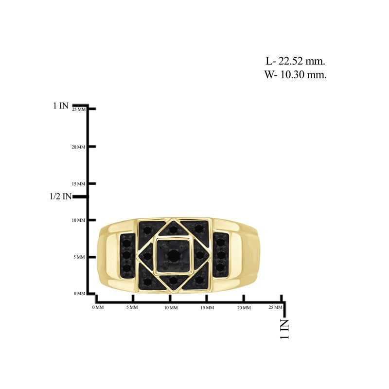 Men's Black Diamond Ring 0.25 CTW Gold Plated Silver Statement Jewelry