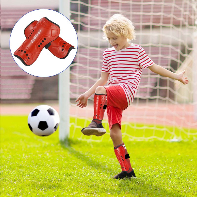 Hengguang Kids Soccer Shin Guards & Socks 2 Pairs - Red & Black, Calf Protection for 5-12 Years