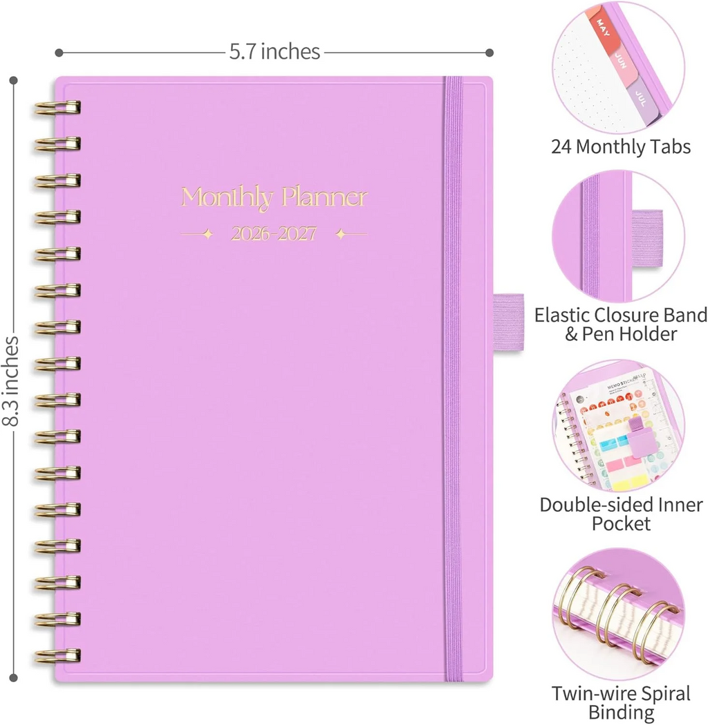 2026-2027 Monthly Planner with Tabs, A5 Size, Flexible Cover, Agenda & Calendar
